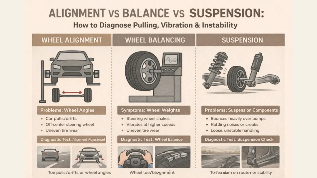 Alignment vs Balance vs Suspension: How to Tell the Difference