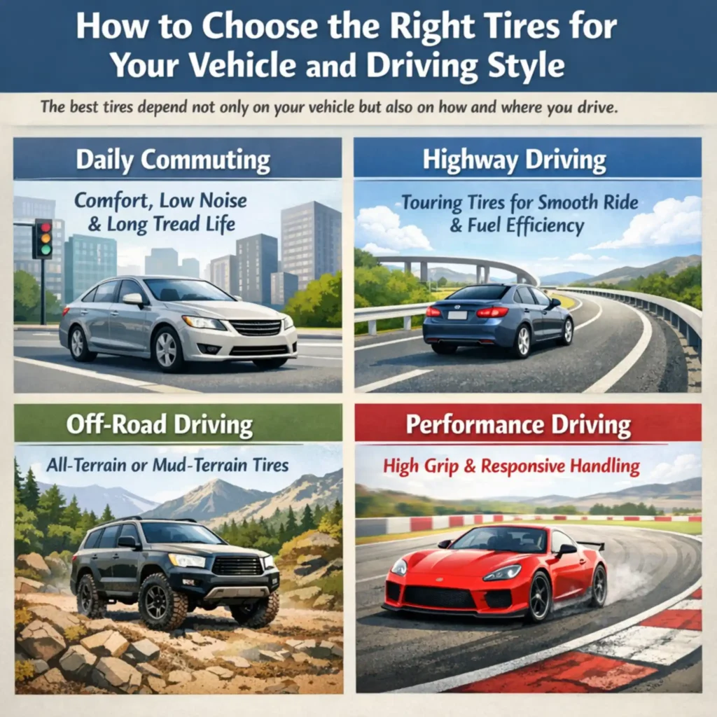 how to choose the right tires for your vehicle and driving style daily commuting highway off road performance
