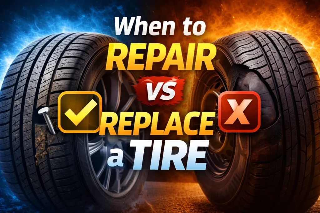 When to Repair vs Replace a Tire (Complete Safety Decision Guide) when to repair vs replace a tire chart showing puncture vs sidewall damage