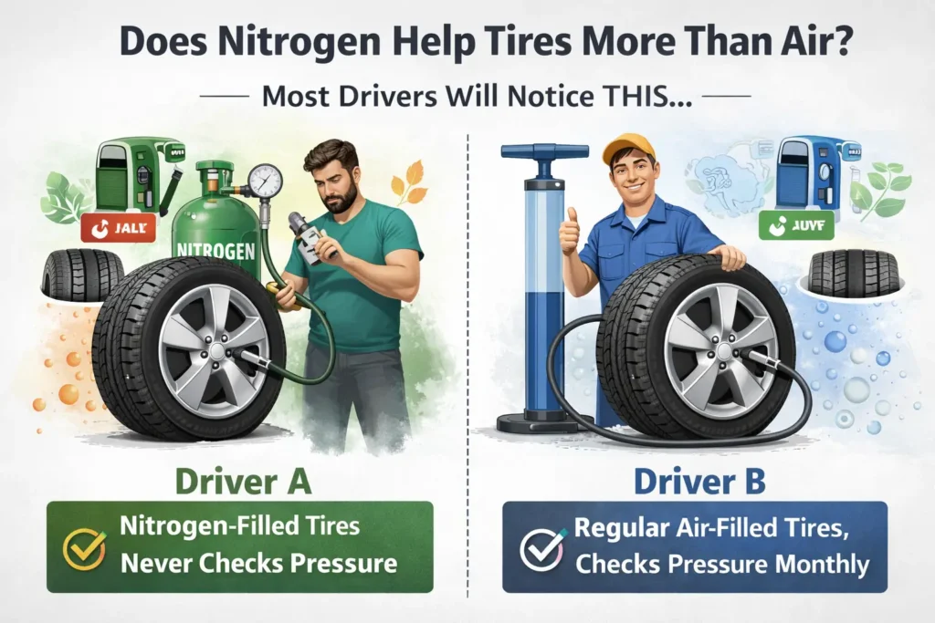 nitrogen vs air in tires real world comparison showing maintenance vs performance difference